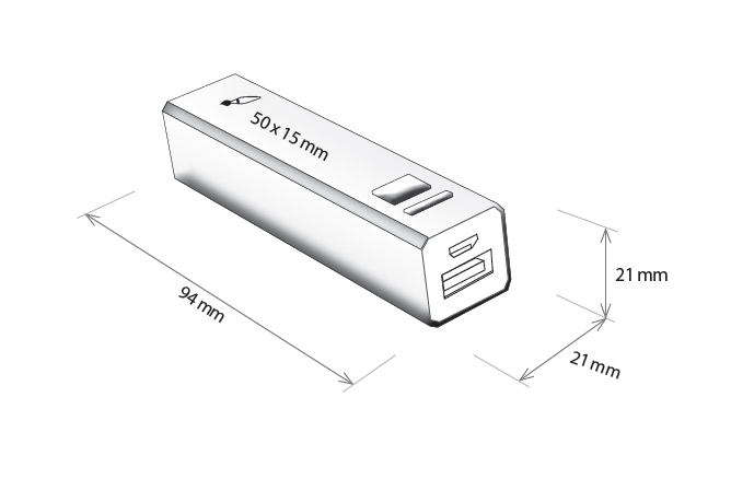 Área de Marcaje - Batería externa metalico rectangular con una capacidad de 2200 mAh o 2600 mAh, plata